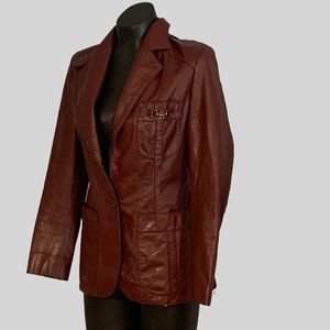 Vintage 70s Burgundy Etienne Aigner Leather Blazer Jacket Medium 8 to 10